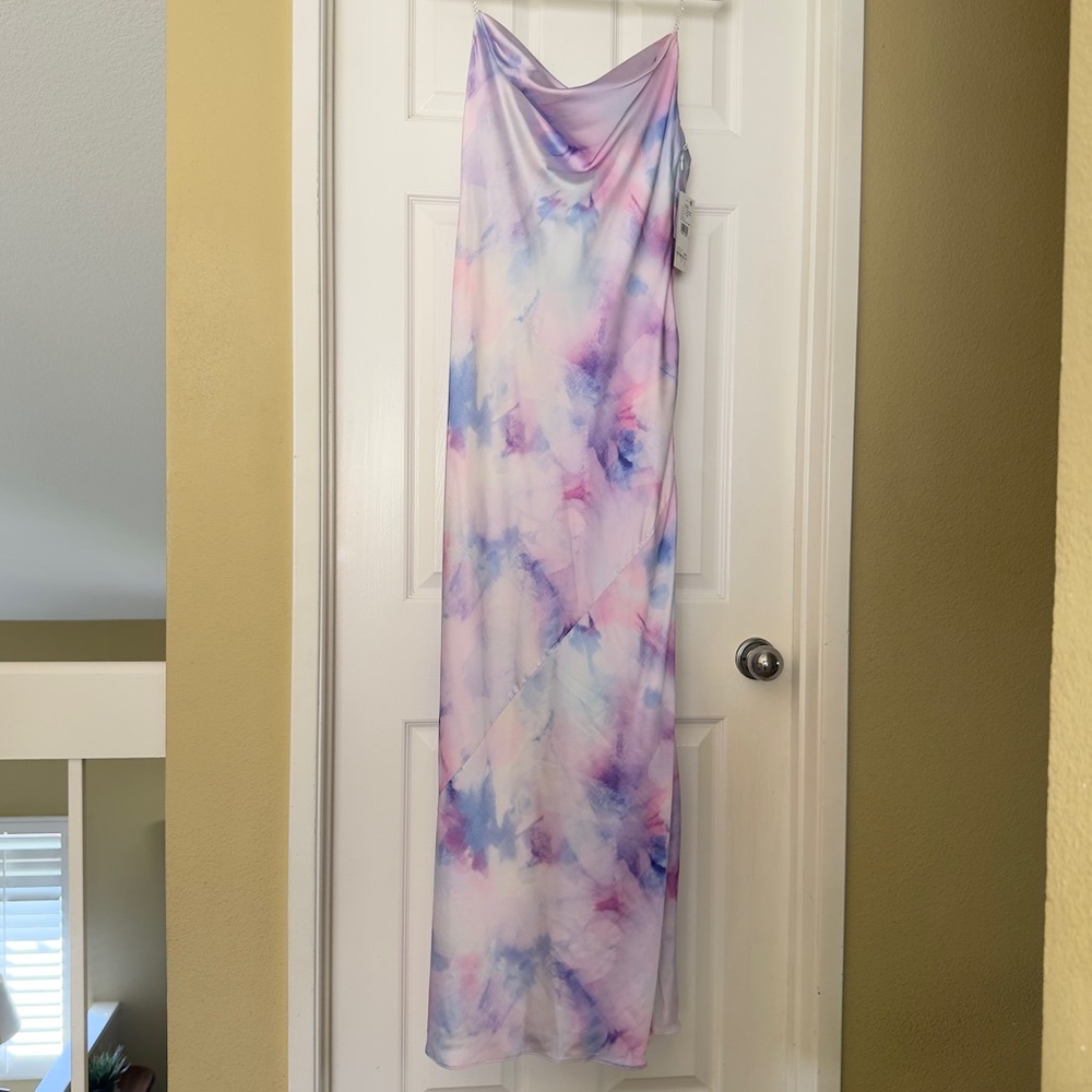 Aidan by Aidan Mattox Pastel Tie-Dye Cowl Neck Maxi Dress Gown Size 6 NWT - Picture 3 of 16